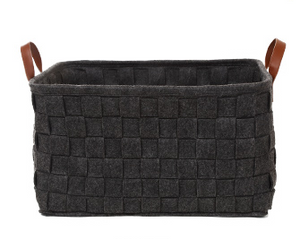 Woven Felt Laundry Basket with Leather Handles