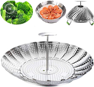 Homlly Stainless Steel Steamer Basket with Telescoping Removable Handle