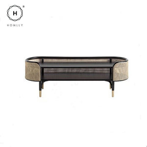 Homlly Natural Rattan Black Solid Wood Display Furniture Sets