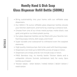 Homlly Hand & Dish Soap Glass Dispenser Refill Bottle (500ml)