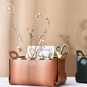 Homlly Leather PU Cosmetic Makeup Organizer Jewelry Storage Basket