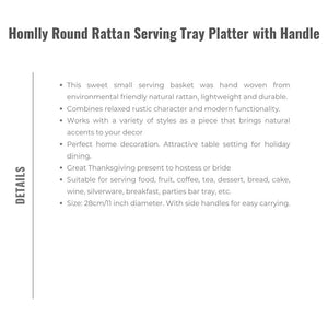 Homlly Round Rattan Serving Tray Platter with Handle